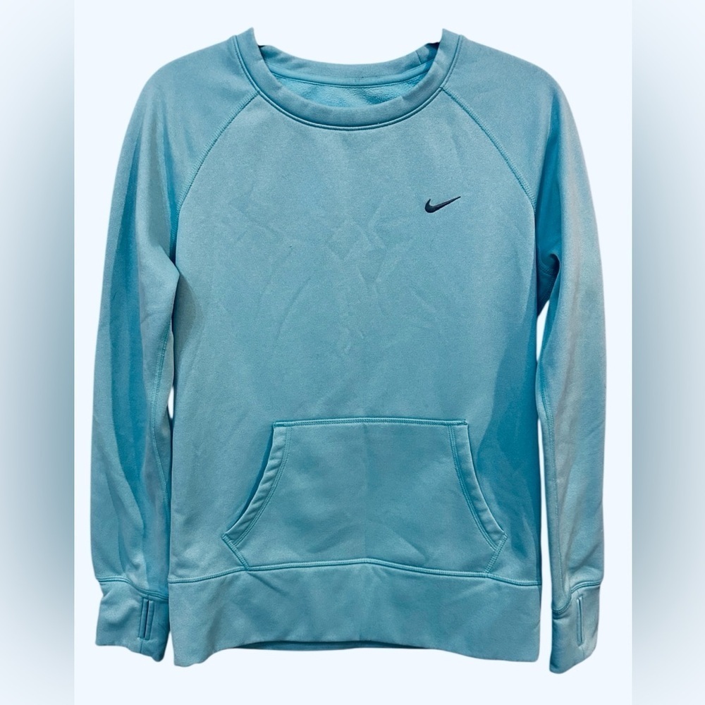 Nike Therma-Fit Womens Pullover Sweatshirt Crewneck w/thumb holes aqua blue Sz M